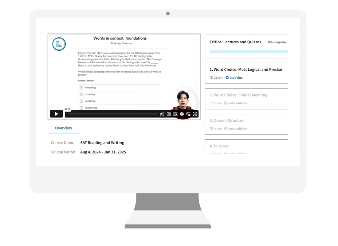 Online SAT course<br />
screen.