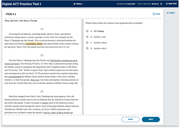 Online SAT practice test score